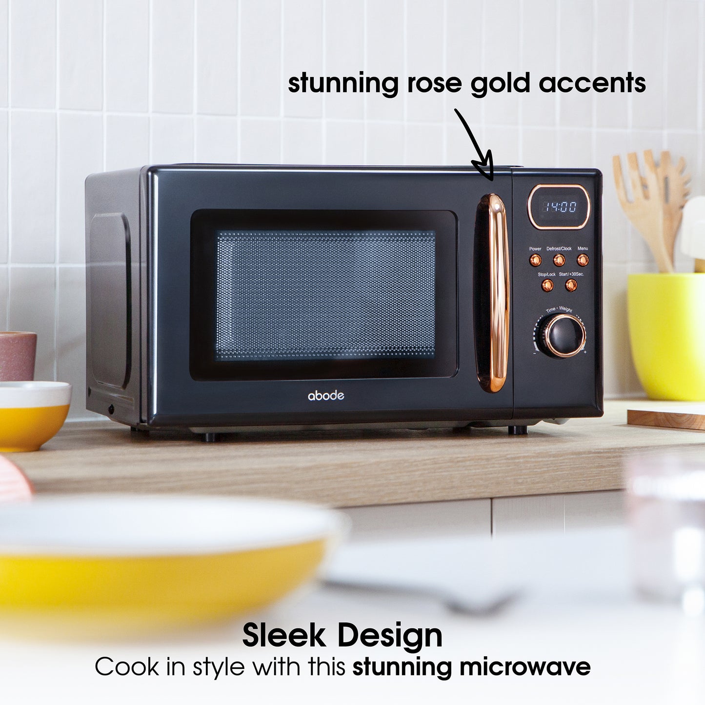 Abode 20 Litre Retro Black & Rose Gold Digital Microwave AMD2004BRG/02