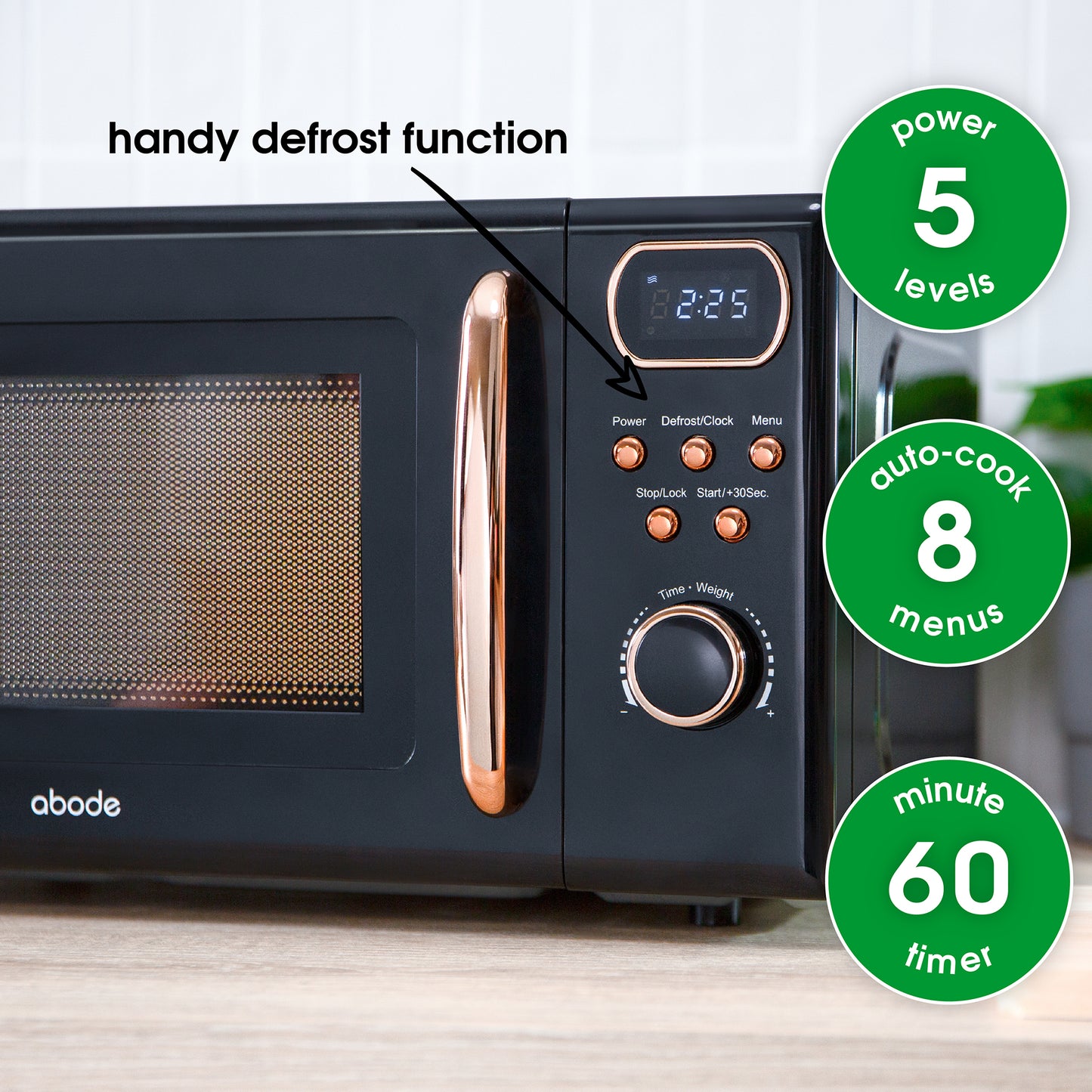 Abode 20 Litre Retro Black & Rose Gold Digital Microwave AMD2004BRG/02