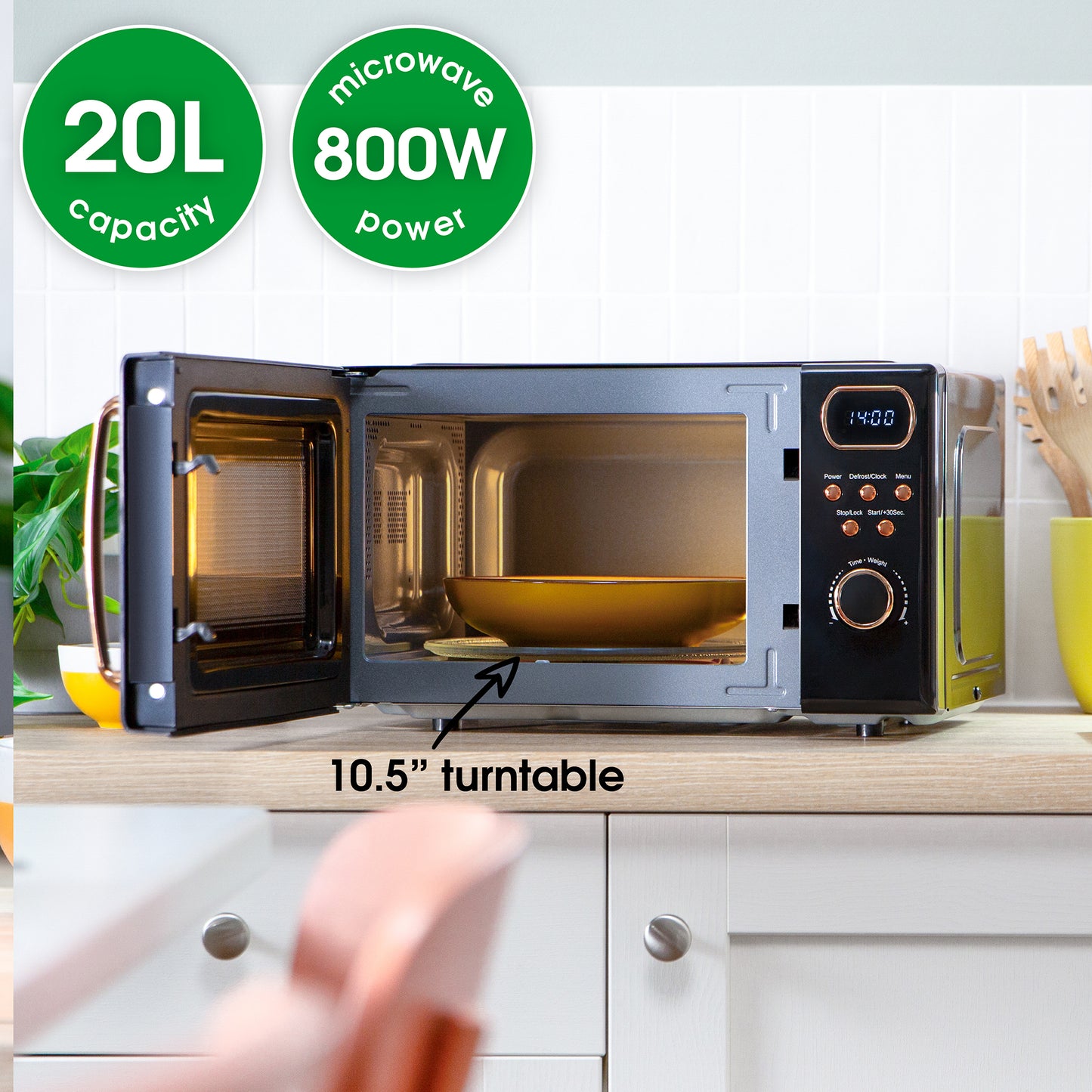 Abode 20 Litre Retro Black & Rose Gold Digital Microwave AMD2004BRG/02