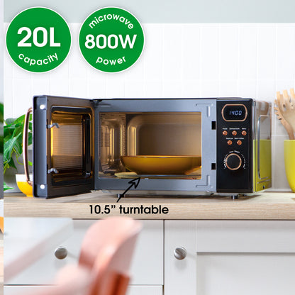 Abode 20 Litre Retro Black & Rose Gold Digital Microwave AMD2004BRG/02