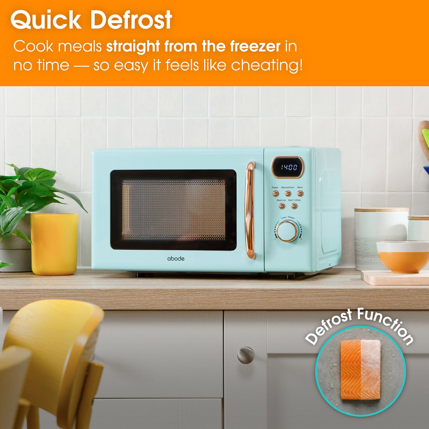 Abode 20 Litre Retro Blue & Rose Gold Digital Microwave AMD2004GRG/02