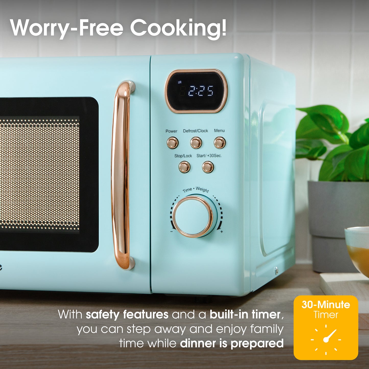 Abode 20 Litre Retro Blue & Rose Gold Digital Microwave AMD2004GRG/02