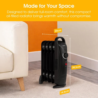 Abode AOFR5001B 5 Fin Oil Filled Radiator in Black