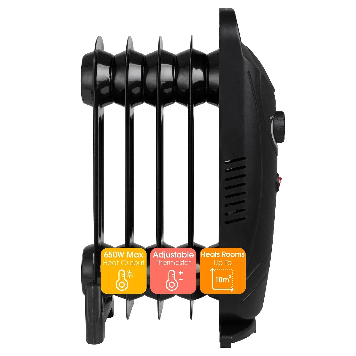 Abode AOFR5001B 5 Fin Oil Filled Radiator in Black