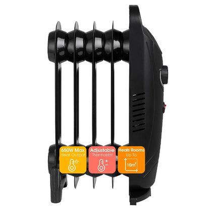 Abode AOFR5001B 5 Fin Oil Filled Radiator in Black
