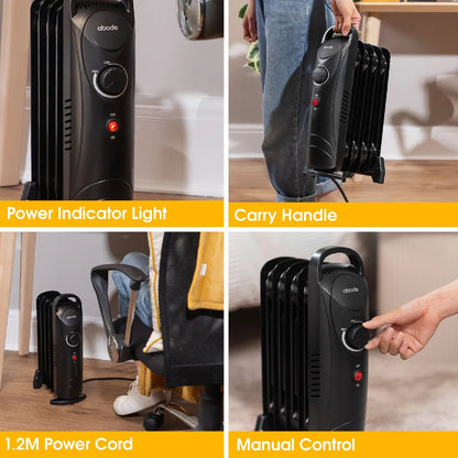 Abode AOFR5001B 5 Fin Oil Filled Radiator in Black