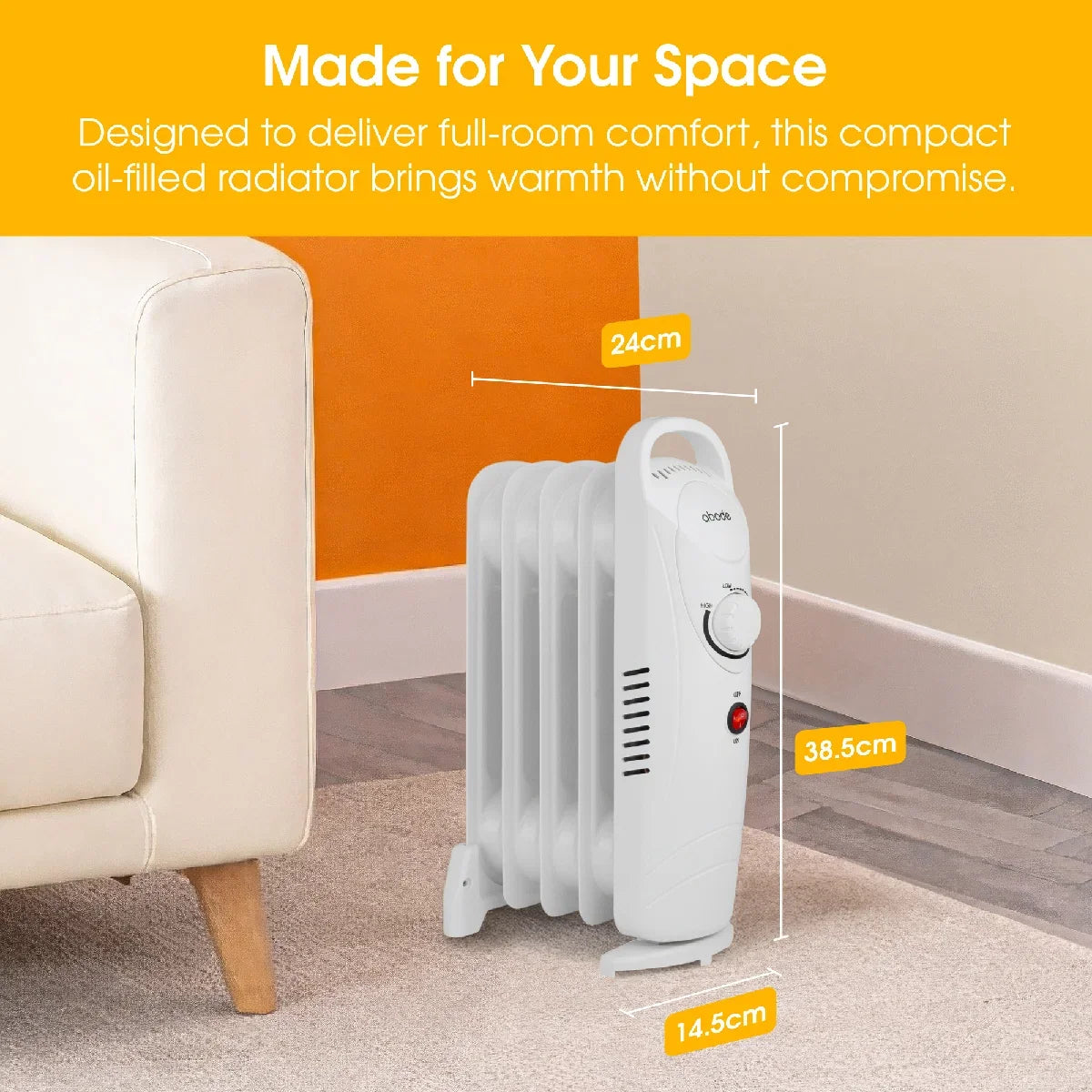 Abode AOFR5001 5 Fin Oil Filled Radiator in White
