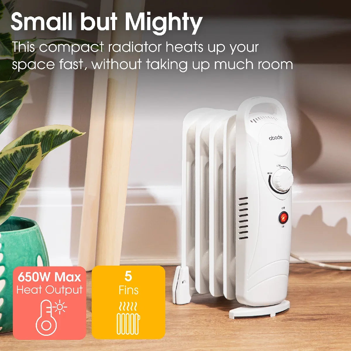 Abode AOFR5001 5 Fin Oil Filled Radiator in White