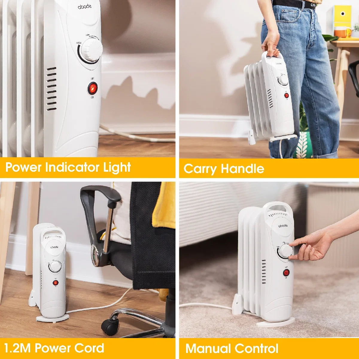 Abode AOFR5001 5 Fin Oil Filled Radiator in White