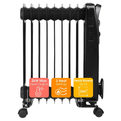 Abode AOFR9003B, 2kW 9 Fin Oil Filled Radiator in Black