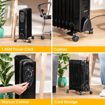 Abode AOFR9003B, 2kW 9 Fin Oil Filled Radiator in Black