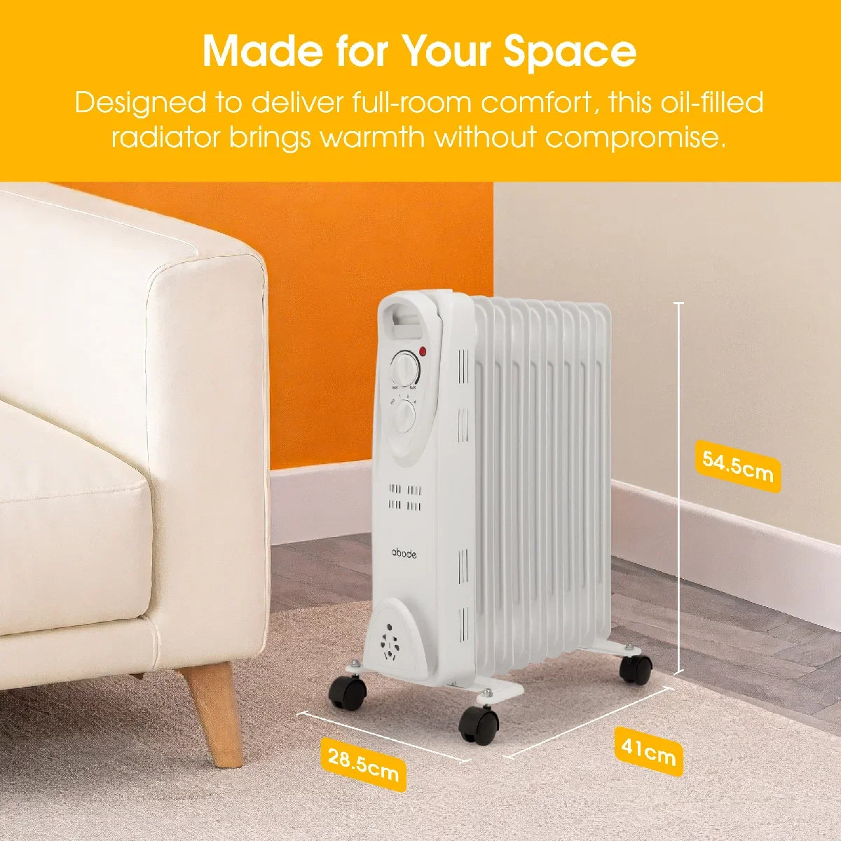 Abode AOFR9003, 2kW 9 Fin Oil Filled Radiator in White