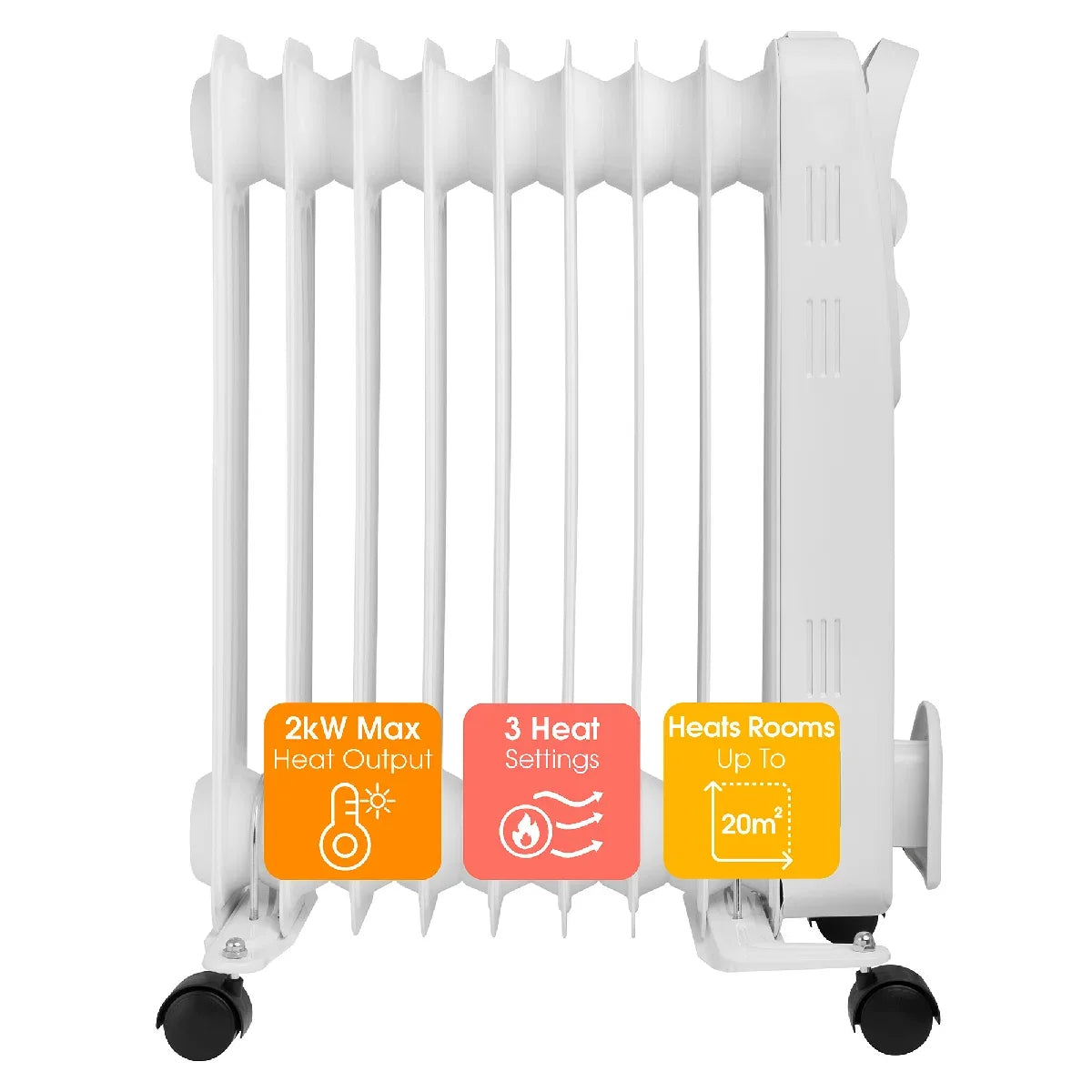 Abode AOFR9003, 2kW 9 Fin Oil Filled Radiator in White
