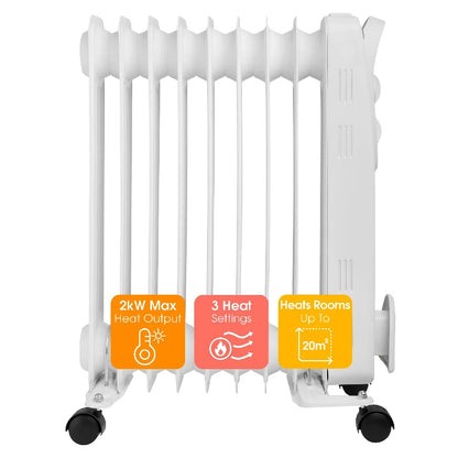 Abode AOFR9003, 2kW 9 Fin Oil Filled Radiator in White