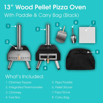 Abode AWPPO01BPC, 13” Wood Pellet Pizza Oven with Paddle & Carry Bag in Black