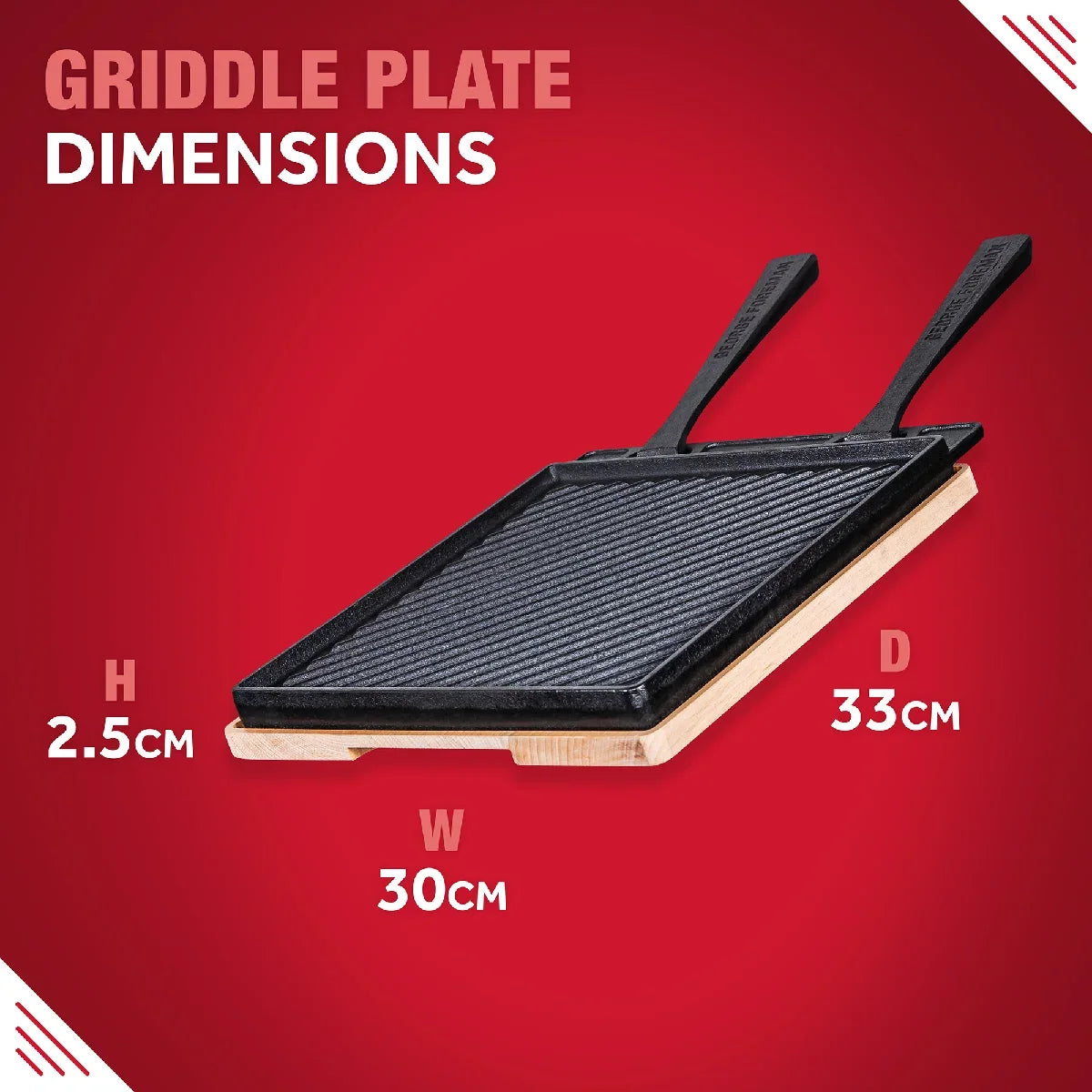 George Foreman GFDSGP01 Dual-Sided Griddle Plate with Beech Tray Black