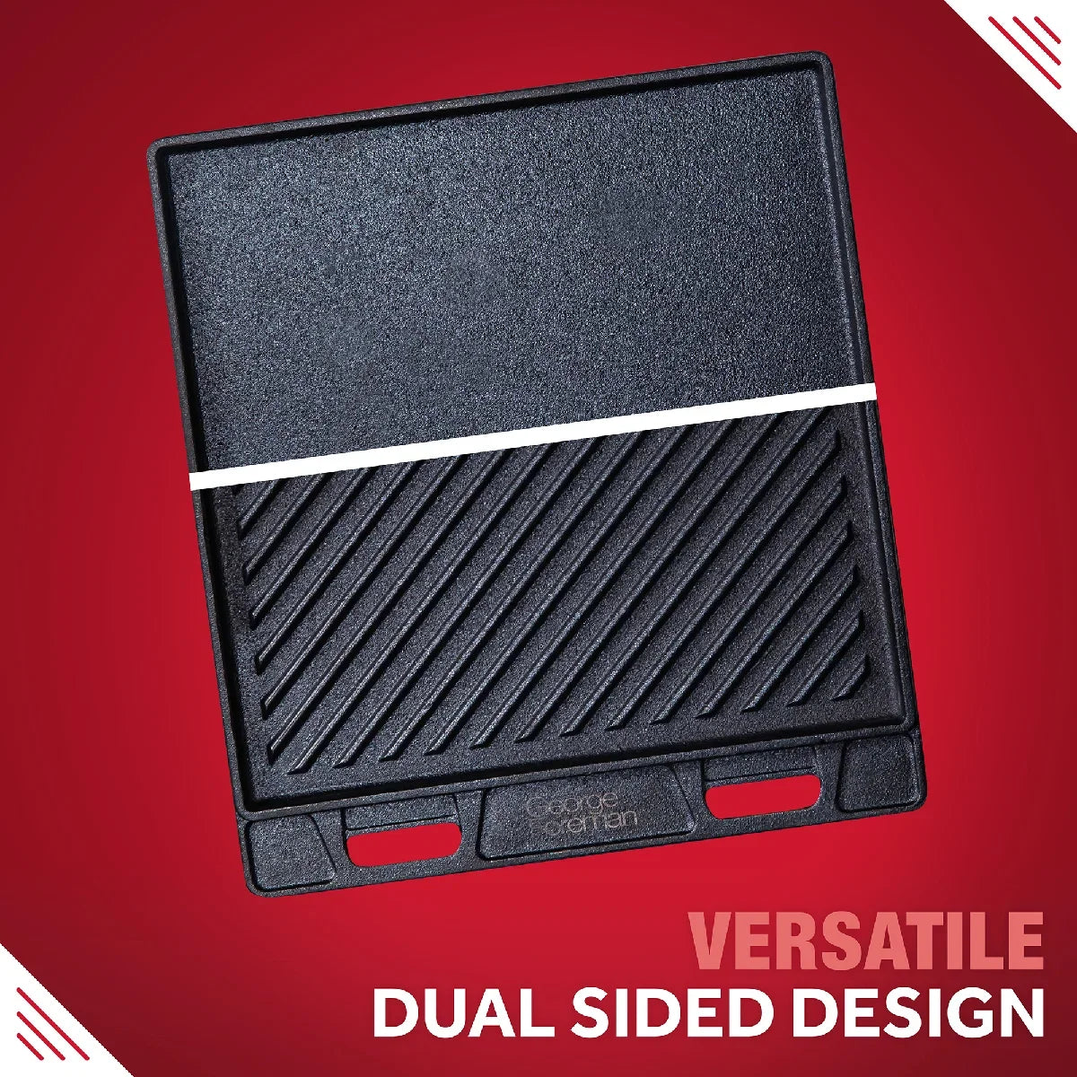 George Foreman GFDSGP01 Dual-Sided Griddle Plate with Beech Tray Black