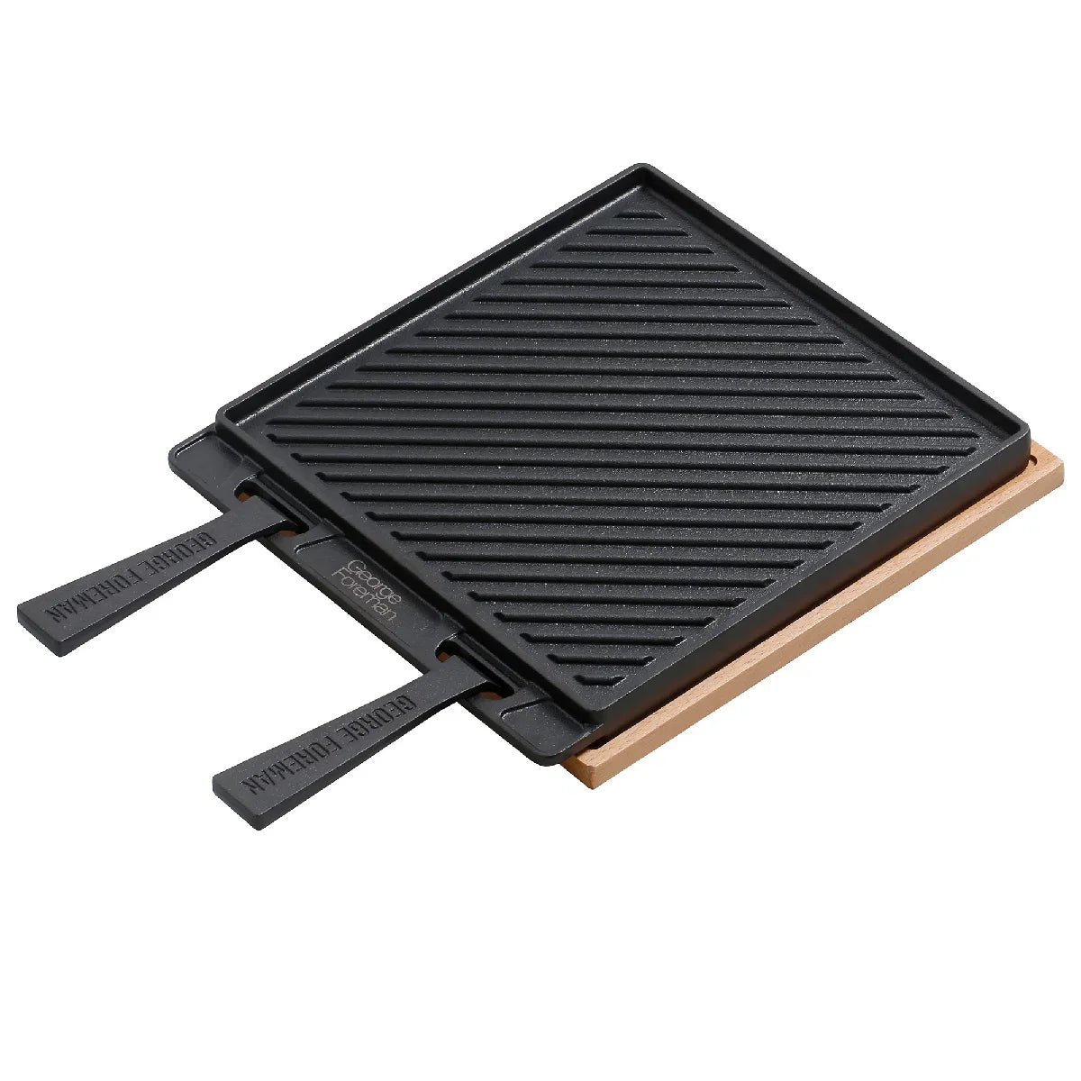 George Foreman GFDSGP01 Dual-Sided Griddle Plate with Beech Tray Black