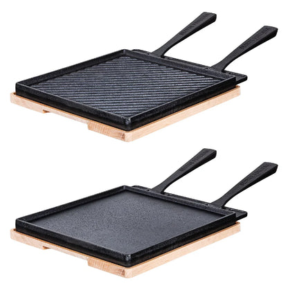 George Foreman GFDSGP01 Dual-Sided Griddle Plate with Beech Tray Black
