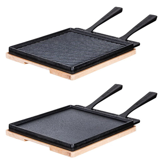 George Foreman GFDSGP01 Dual-Sided Griddle Plate with Beech Tray Black