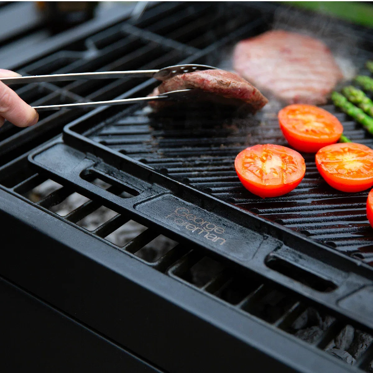George Foreman GFDSGP01 Dual-Sided Griddle Plate with Beech Tray Black