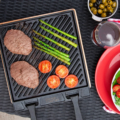 George Foreman GFDSGP01 Dual-Sided Griddle Plate with Beech Tray Black