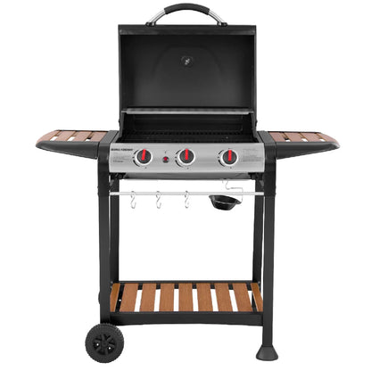 George Foreman GFGBBQ3BW 3 Burner Gas BBQ Black & Wood