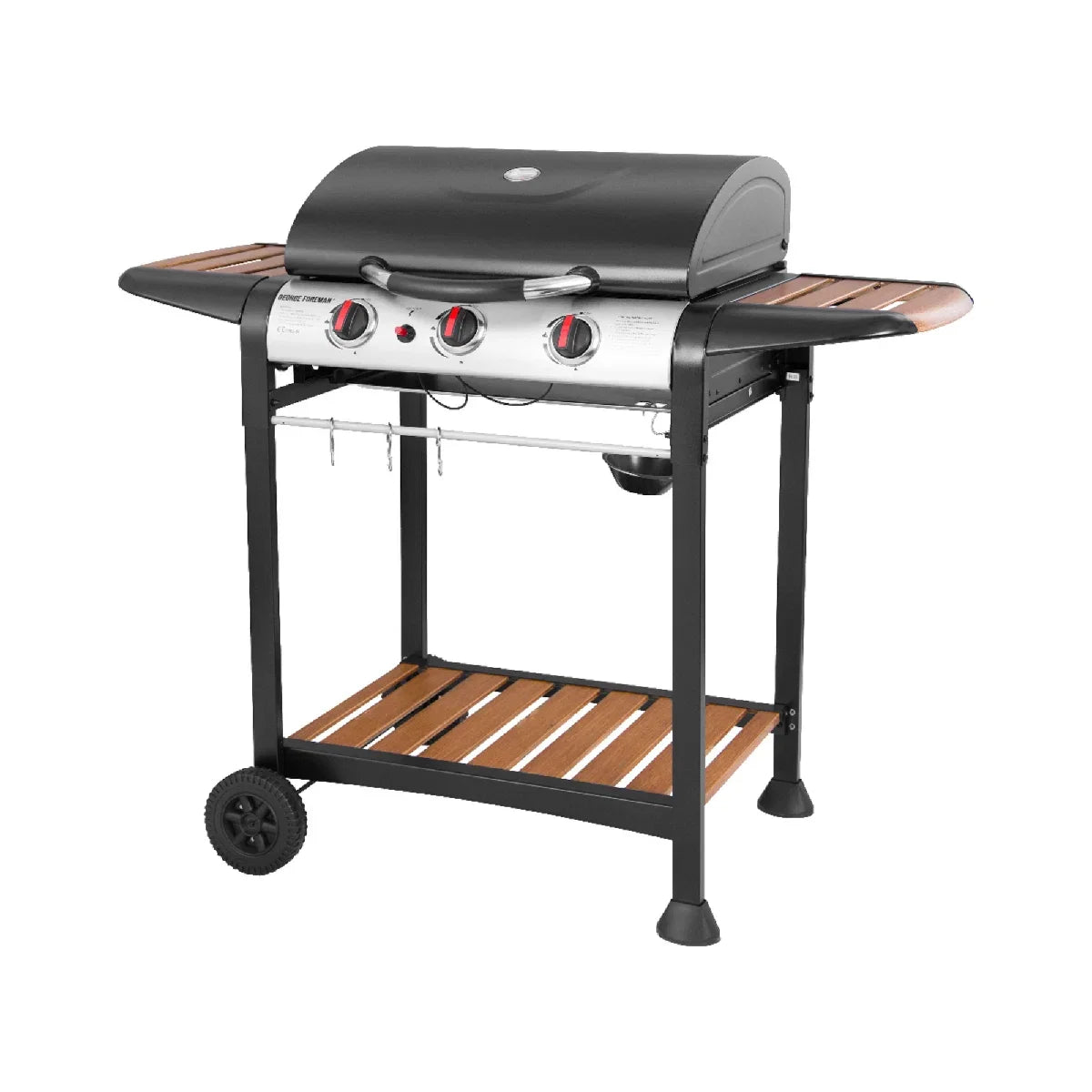 George Foreman GFGBBQ3BW 3 Burner Gas BBQ Black & Wood