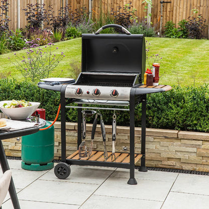 George Foreman GFGBBQ3BW 3 Burner Gas BBQ Black & Wood