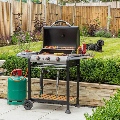 George Foreman GFGBBQ3BW 3 Burner Gas BBQ Black & Wood