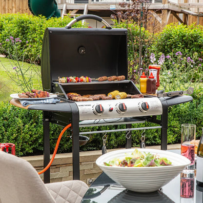 George Foreman GFGBBQ3BW 3 Burner Gas BBQ Black & Wood