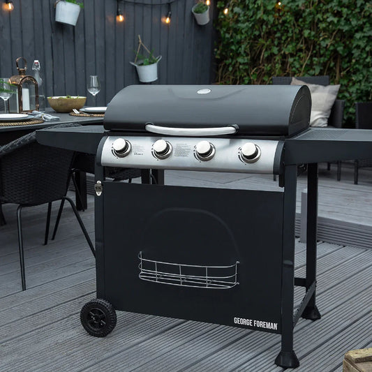 George Foreman GFGBBQ4B-N 4 Burner Gas BBQ Black