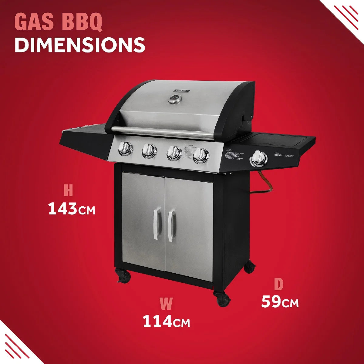George Foreman GFGBBQ4B1SS3-C 4+1 Burner Gas BBQ in Black