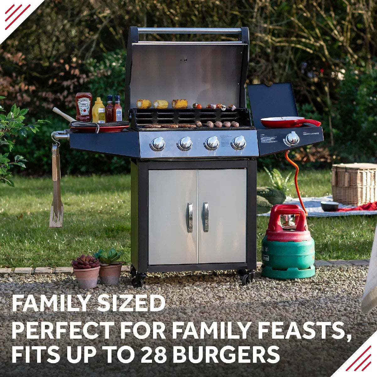 George Foreman GFGBBQ4B1SS3-C 4+1 Burner Gas BBQ in Black