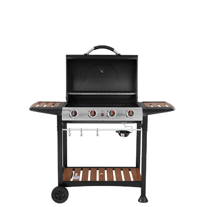 George Foreman GFGBBQ4BW 4 Burner Gas BBQ in Black & Wood