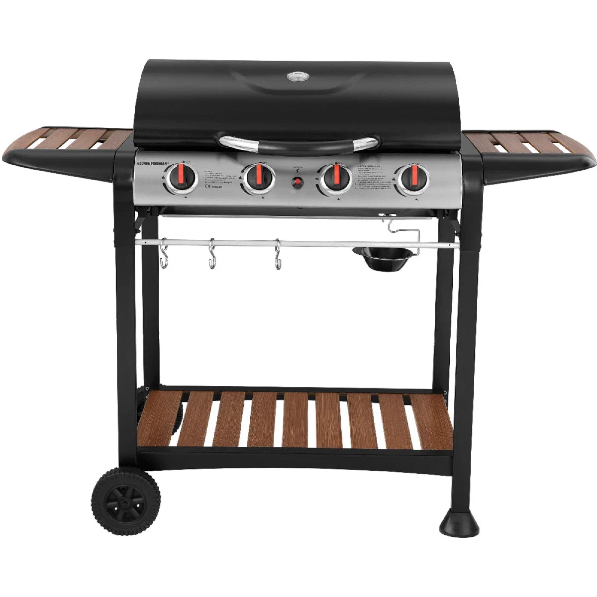 George Foreman GFGBBQ4BW 4 Burner Gas BBQ in Black & Wood