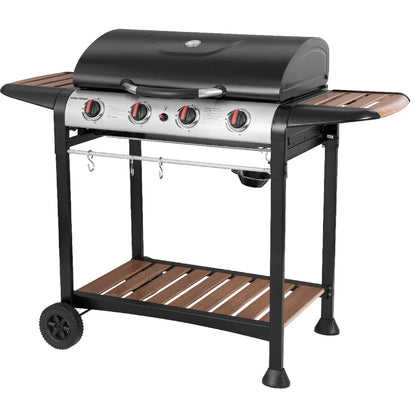 George Foreman GFGBBQ4BW 4 Burner Gas BBQ in Black & Wood