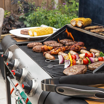 George Foreman GFGBBQ4BW 4 Burner Gas BBQ in Black & Wood