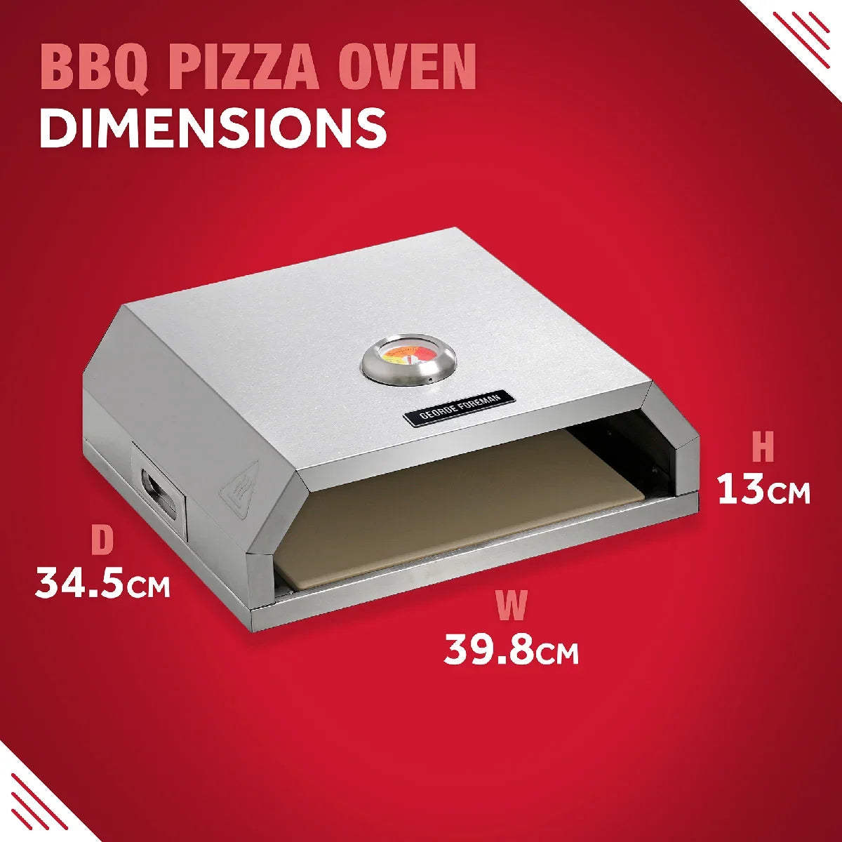 George Foreman GFPO1SSPC BBQ Grill Top Pizza Oven with Paddle in Stainless Steel