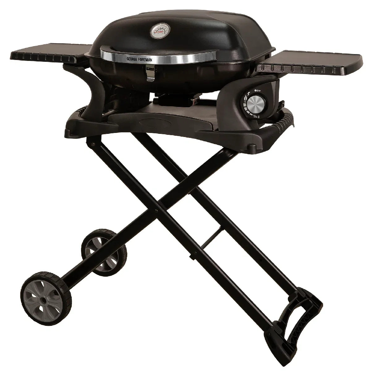George Foreman GFSBBQ1TR Portable Gas BBQ 1 Burner with side shelves and trolley