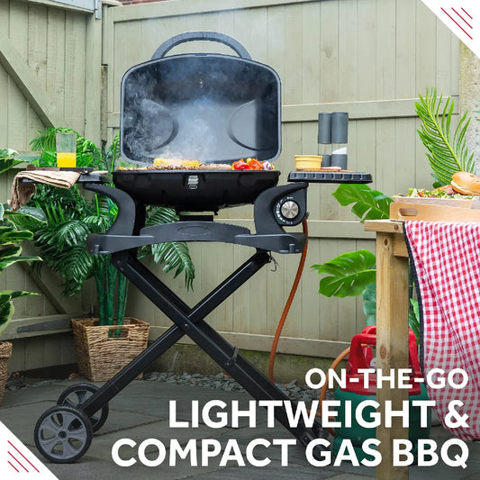 George Foreman GFSBBQ1TR Portable Gas BBQ 1 Burner with side shelves and trolley
