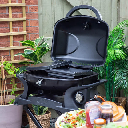 George Foreman GFSBBQ1TR Portable Gas BBQ 1 Burner with side shelves and trolley
