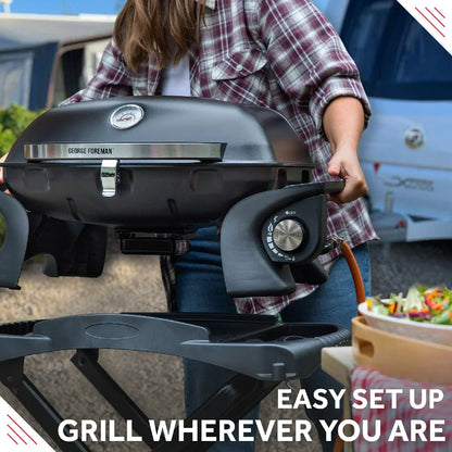George Foreman GFSBBQ1TR Portable Gas BBQ 1 Burner with side shelves and trolley