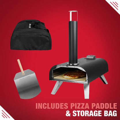 George Foreman GFWPPO1BPC 12'' Wood Pellet Pizza Oven with Paddle & Carry Bag in Black