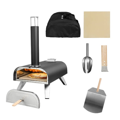 George Foreman GFWPPO1BPC 12'' Wood Pellet Pizza Oven with Paddle & Carry Bag in Black