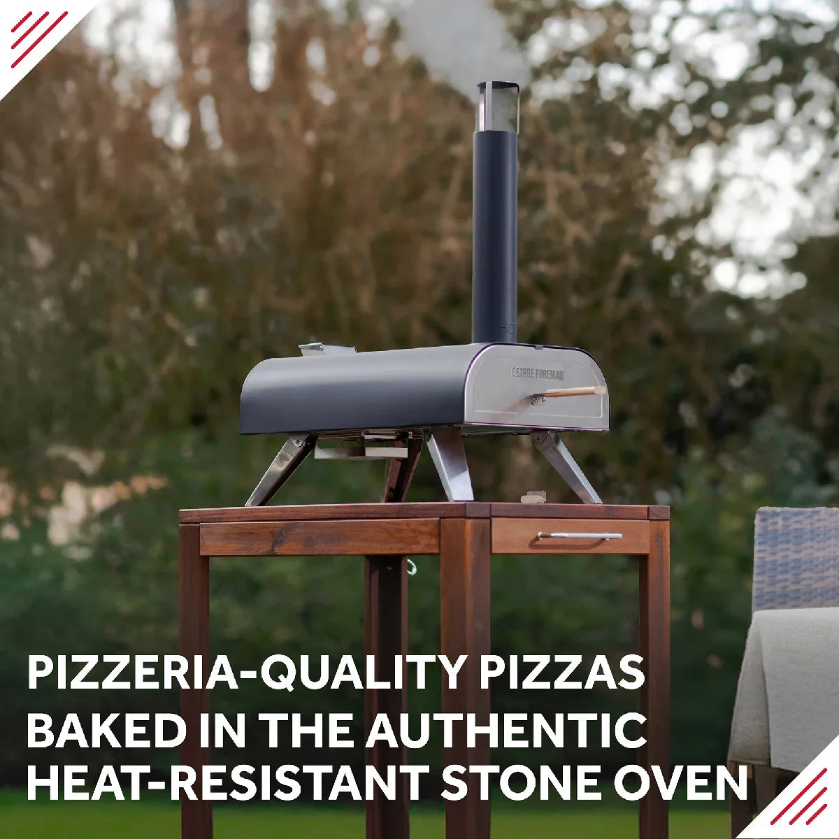 George Foreman GFWPPO1BPC 12'' Wood Pellet Pizza Oven with Paddle & Carry Bag in Black
