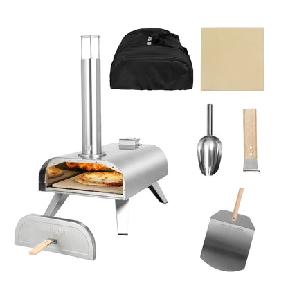 George Foreman GFWPPO1SSPC 12'' Wood Pellet Pizza Oven with Paddle & Carry Bag in Stainless Steel