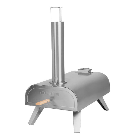 George Foreman GFWPPO1SSPC 12'' Wood Pellet Pizza Oven with Paddle & Carry Bag in Stainless Steel
