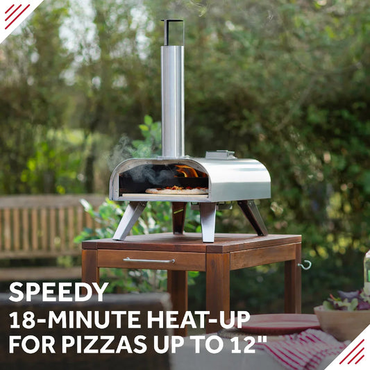 George Foreman GFWPPO1SSPC 12'' Wood Pellet Pizza Oven with Paddle & Carry Bag in Stainless Steel