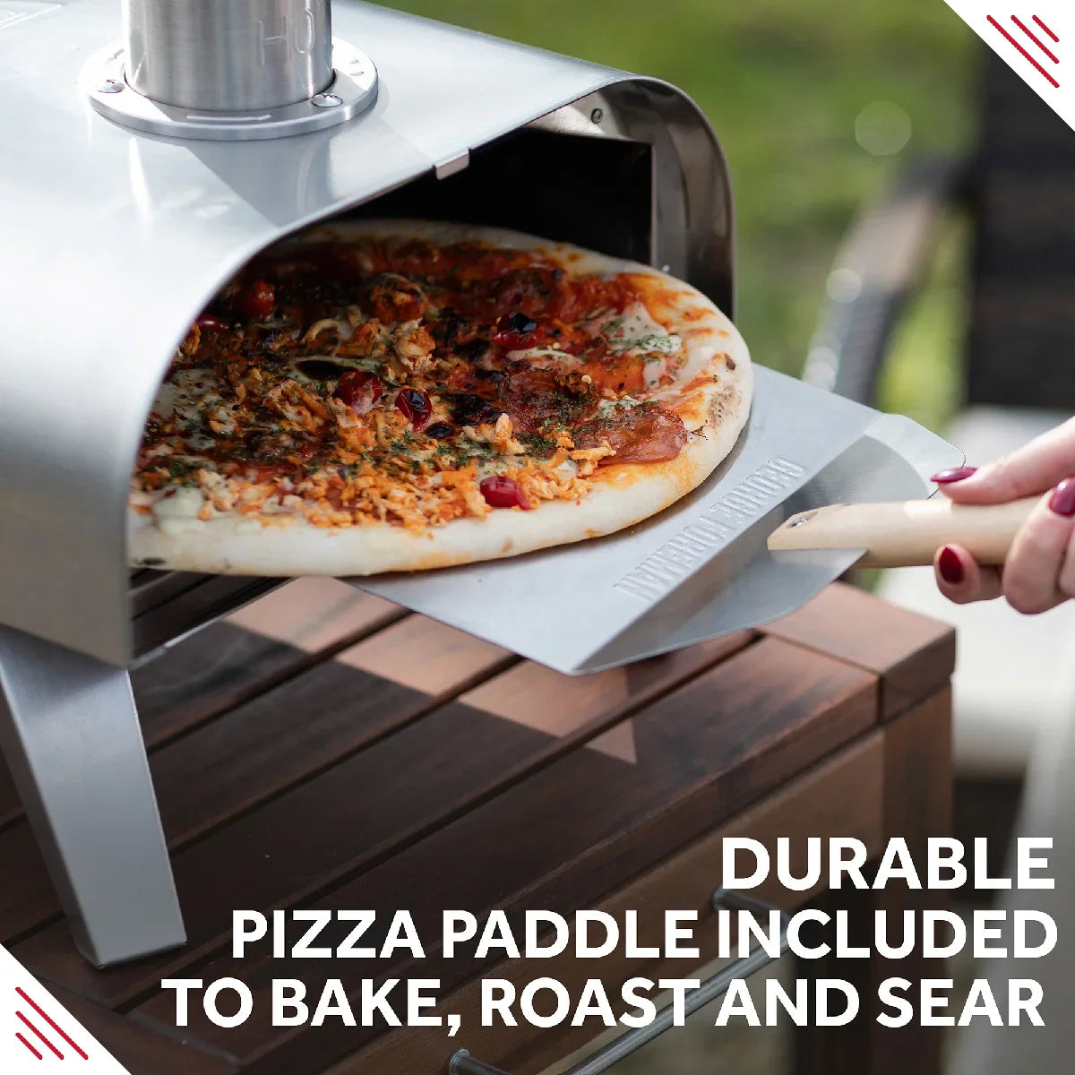George Foreman GFWPPO1SSPC 12'' Wood Pellet Pizza Oven with Paddle & Carry Bag in Stainless Steel